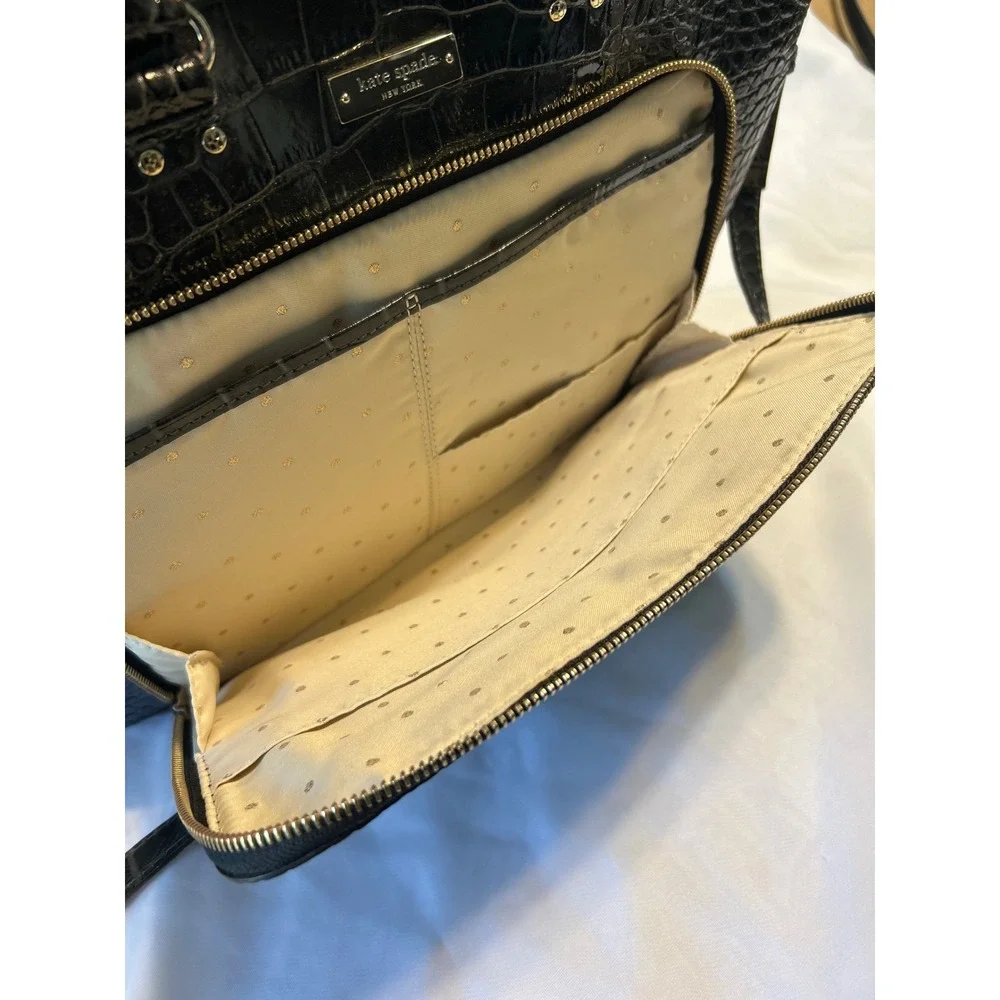 KATE SPADE NY Charcoal Croco Embossed Patent Leather Padded Laptop Tote Bag NWOT